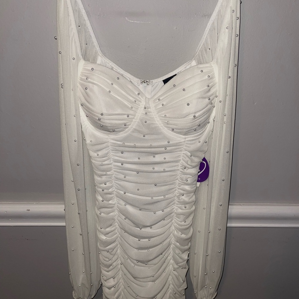 Windsor White Dress (Medium) with Pearl Accents